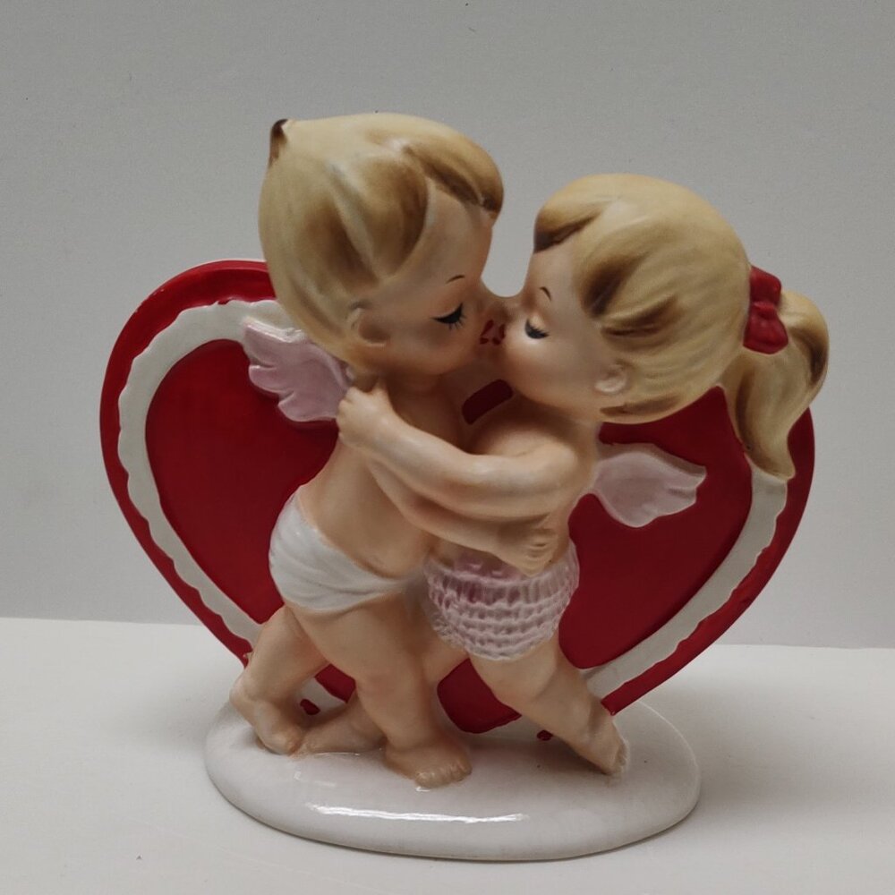 Vintage Lefton Valentine's Day Kissing Cherub Planter